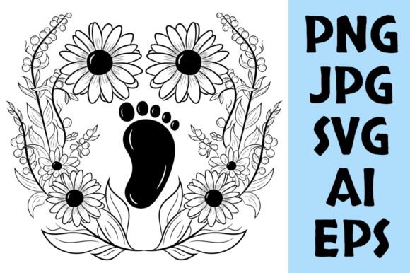 Baby Footprint with Flowers Graphics