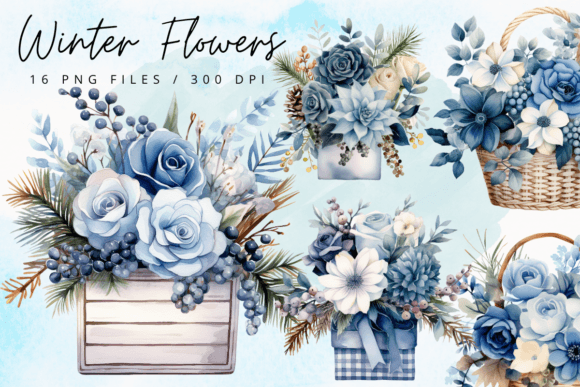 Blue Flowers Watercolor Clipart: Graphics for Handmade Creations