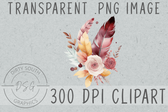 Boho Feathers Flowers Arrangement Graphics