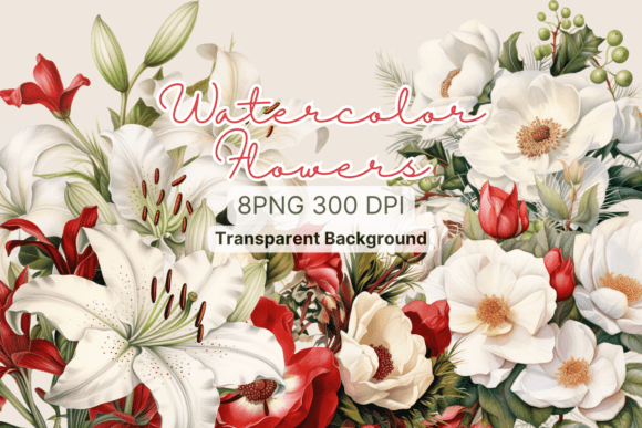 Christmas Flowers Watercolor Clipart: Graphics and Illustrations for Creative Publishing