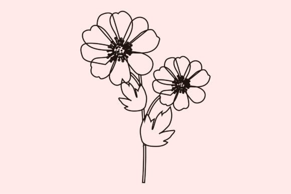 Dahlia Flowers Style Line Art
