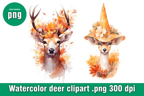 Deer with Watercolor Style Flowers