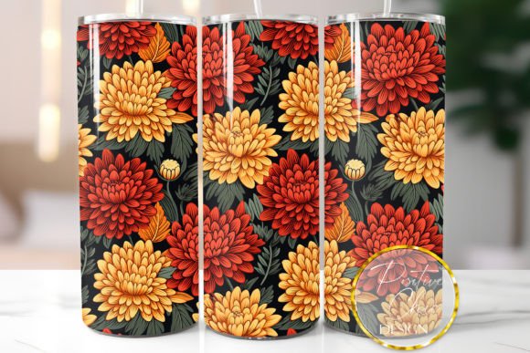 Fall Flowers Tumbler Wrap PNG Design