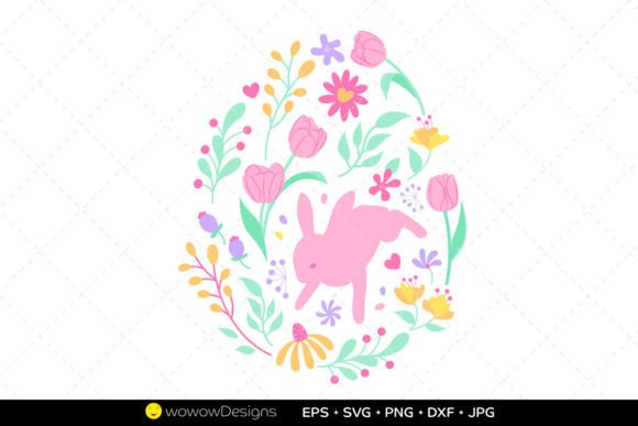 Flowers and Rabbit in Oval Shape Graphics