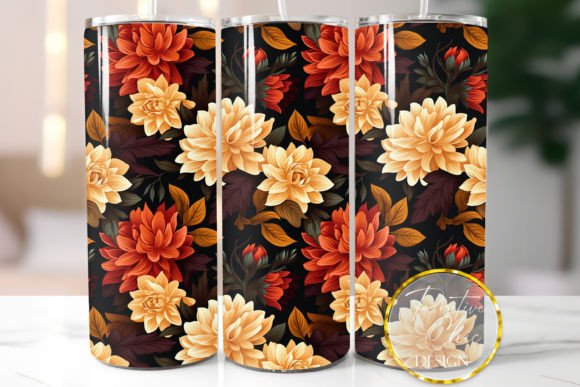 Flowers Tumbler Wrap Fall Design PNG