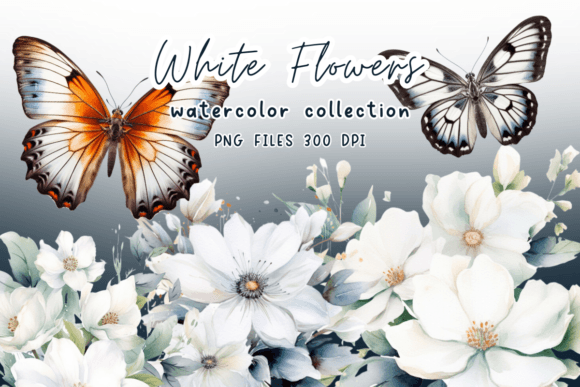 Flowers White Watercolor Clipart