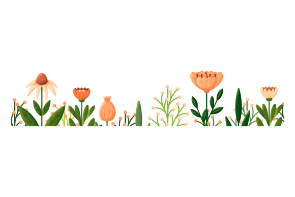 Graphics & Illustrations: Growing Flowers Horizontal Border