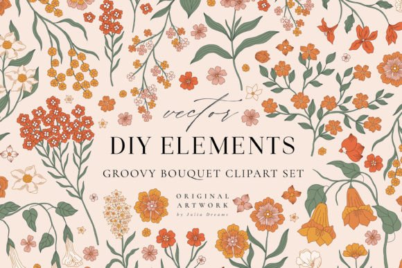 Groovy Bouquet Boho Flowers Clipart