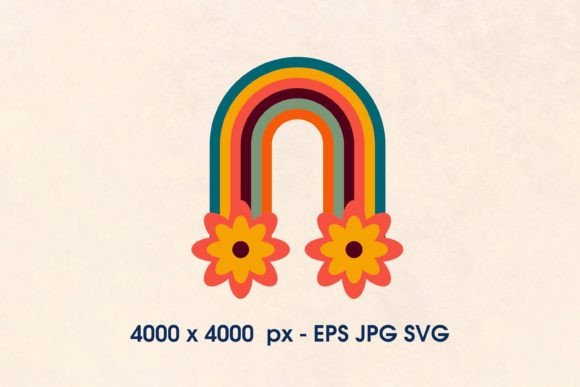 Groovy Rainbow with Flowers SVG PNG