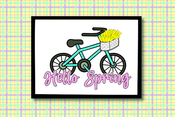 Hello Spring Bicycle with Flowers Graphics