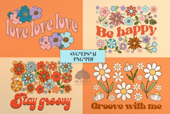 Retro Groovy Flowers SVG PNG EPS