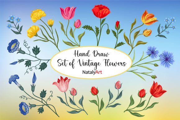 Set of Vintage Flowers: Graphics and Illustrations for Digital Sellers