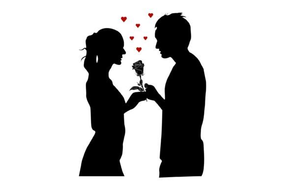 Silhouettes of Couples with Flowers: Graphics for Handmade Creations