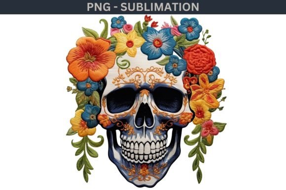 Skeleton Skull with Flowers Designs Graphics