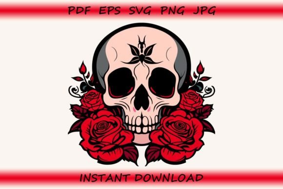 Skull with Red Roses Graphics Freebies