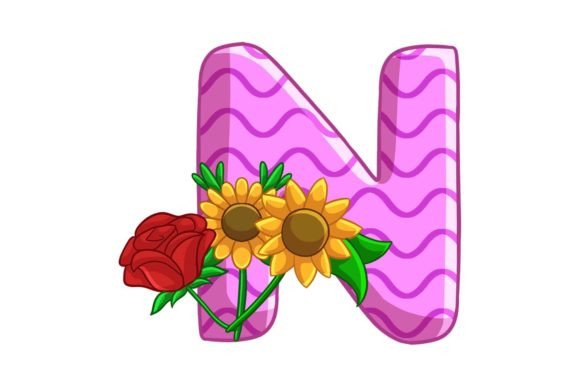 Spring Flowers Icons Alphabet N Stock