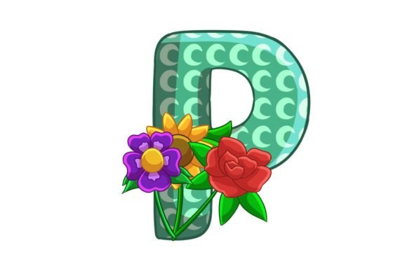 Spring Flowers Icons Alphabet P Stock