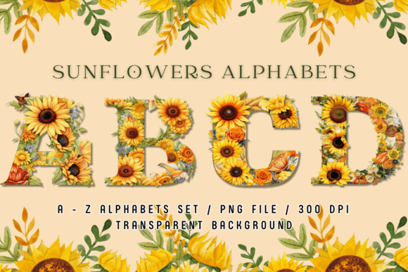 Sunflower Alphabets Flowers Sublimation