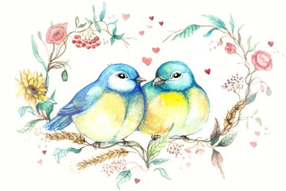 Valentine's Day - Flowers and Birds Art
