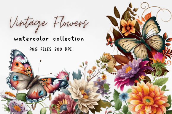 Vintage Flowers Watercolor Graphics