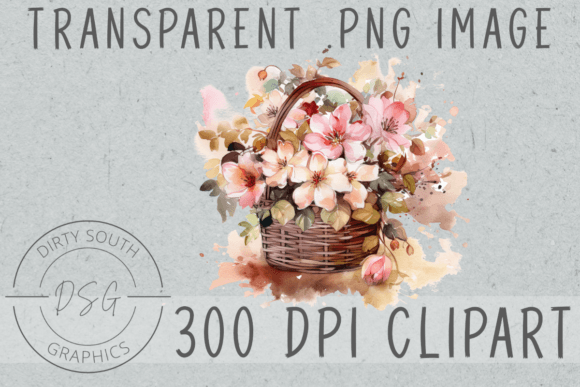 Watercolor Basket of Flowers Clip Art
