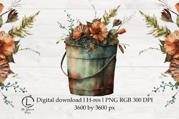 Watercolor Bucket of Flowers Graphics Freebies