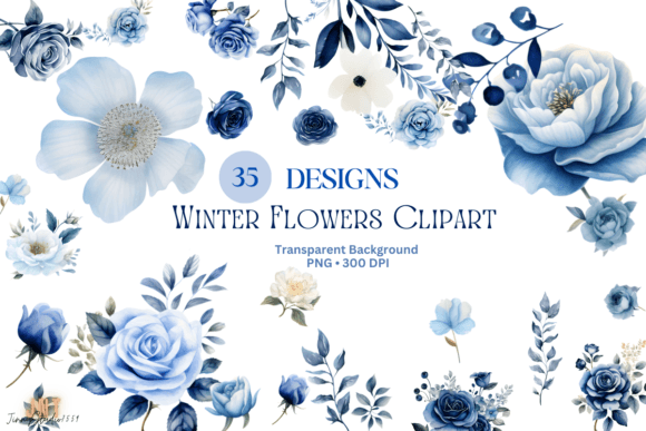 Watercolor Winter Flowers Clipart: Graphics and Illustrations for Branding